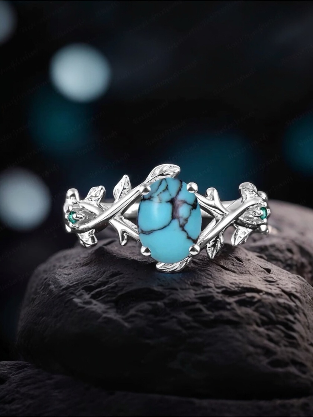 Silver Plated Turquoise Oval Nature Inspired Ring - Women Jewelry. New.